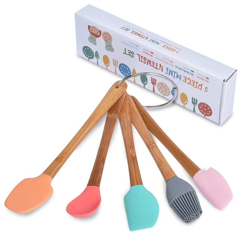 REYINL 5 Piece Silicone Spatula,Mini Rubber Spatula Wooden Handle,Heat Resistant Silicone Spatula Set,Kitchen Utensils Non-Stick For Baking,Cooking And Mixing - Image 1